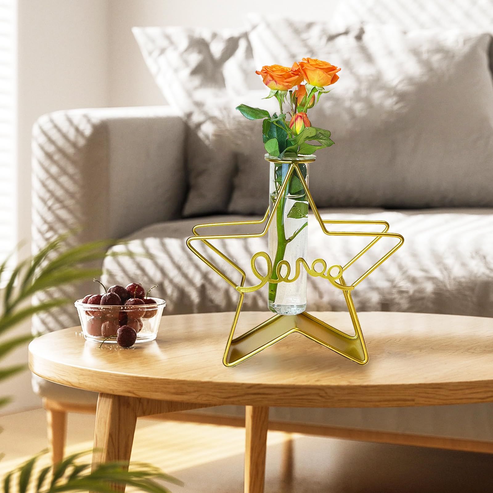 Gold Vase for Home Decor,Cute Glass Flower Vase for Party Wedding Decorations,Gold vases for centerpieces（Pentagram） — image 4