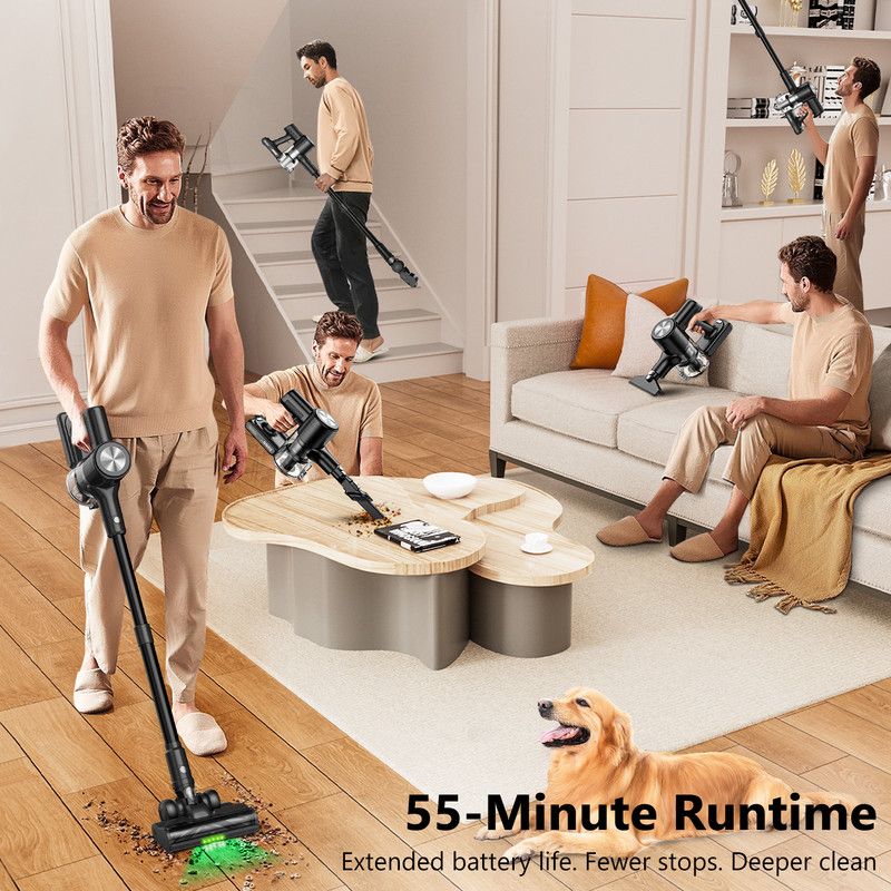 Cordless Vacuum Cleaner, 55Kpa/55Mins Vacuum Cleaners for Home. Self-Standing Stick Vacuum with Rechargeable Dock,LED Display & Anti-Tangle,Lightweight — image 6