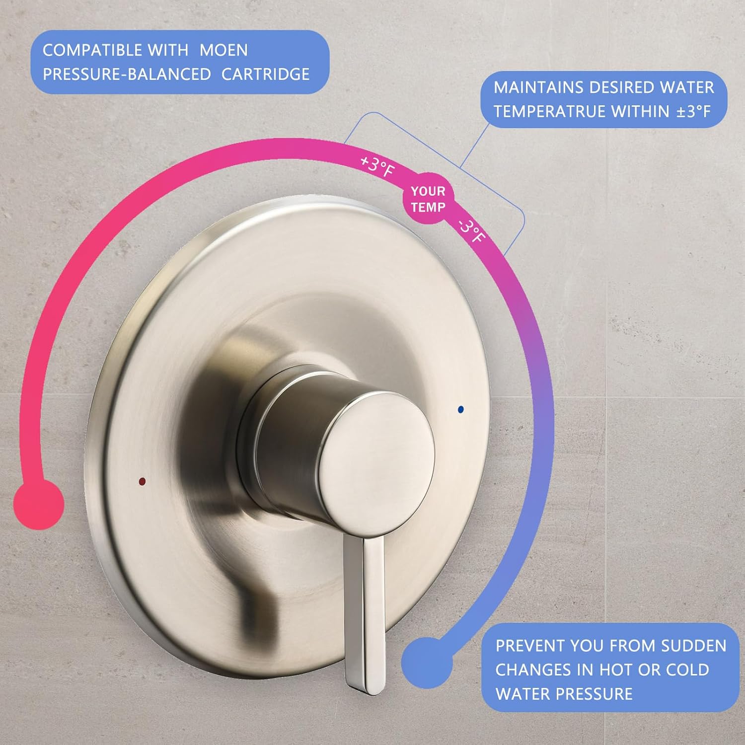 Shower and Tub Trim Kit, Compatible with Moen Posi-Temp Valve, Brushed Nickel — image 4