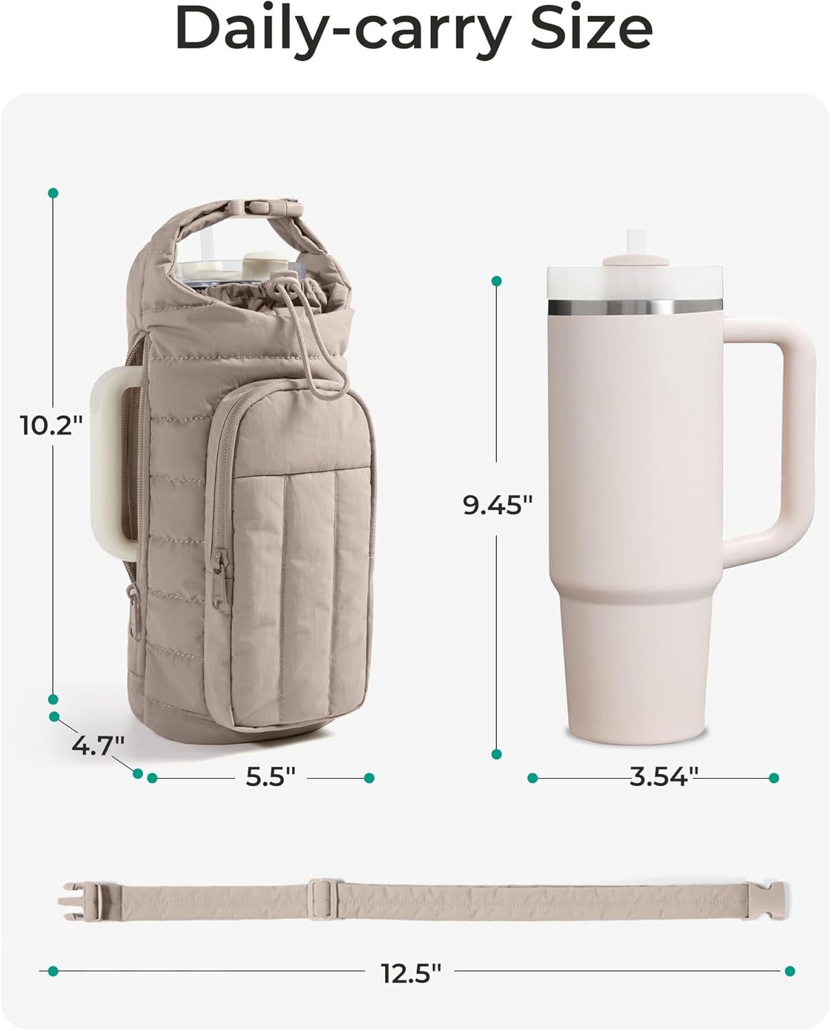 Black Quilted Water Bottle Carrier Bag with Large Phone Pocket - Insulated Tumbler Pouch with Adjustable Shoulder Strap - Crossbody Water Bottle Holder for18oz — image 5