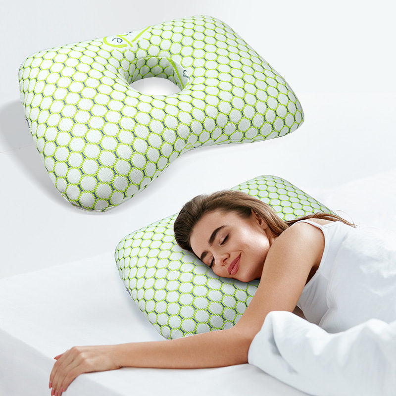 White and Pink Ergonomic Ear Pillow with Hole for Side Sleepers - Pressure Relief Cushion for Ear Pain, Piercings & CNH - Washable Cover โ image 4