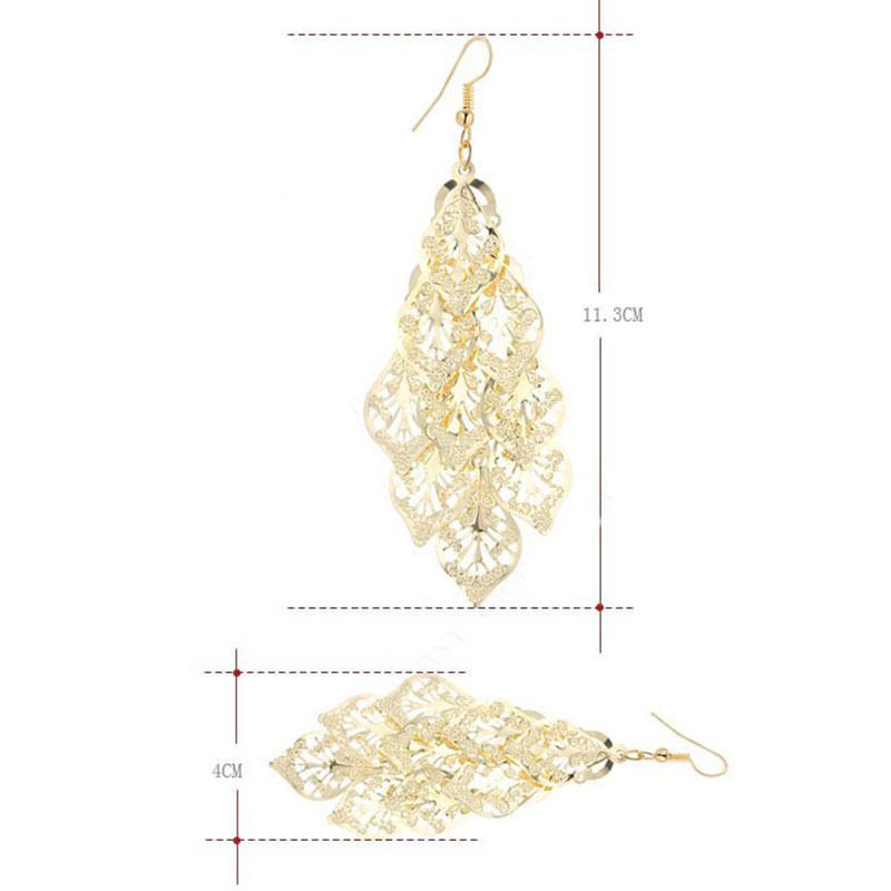 Metal tassel earrings for Women Dainty Alloy Bohemian Ethnic Style Tassels Metal Leaf Long Chandelier Dangle Earrings Vintage — image 4