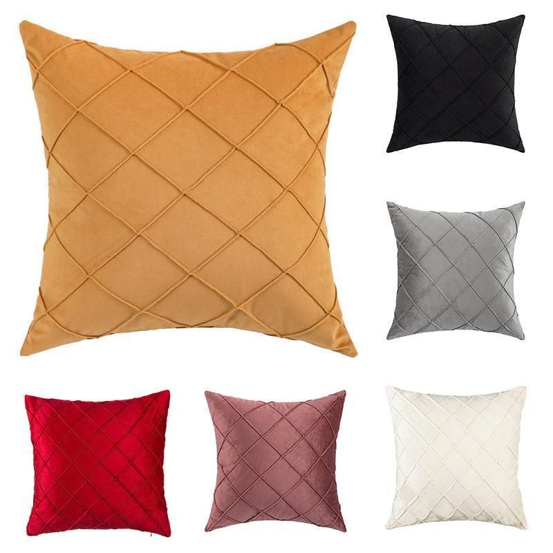 Velvet Cushion Cover Pleated Checked Plaid Plush Decorative Lounge Cushion Cover - Black โ image 3