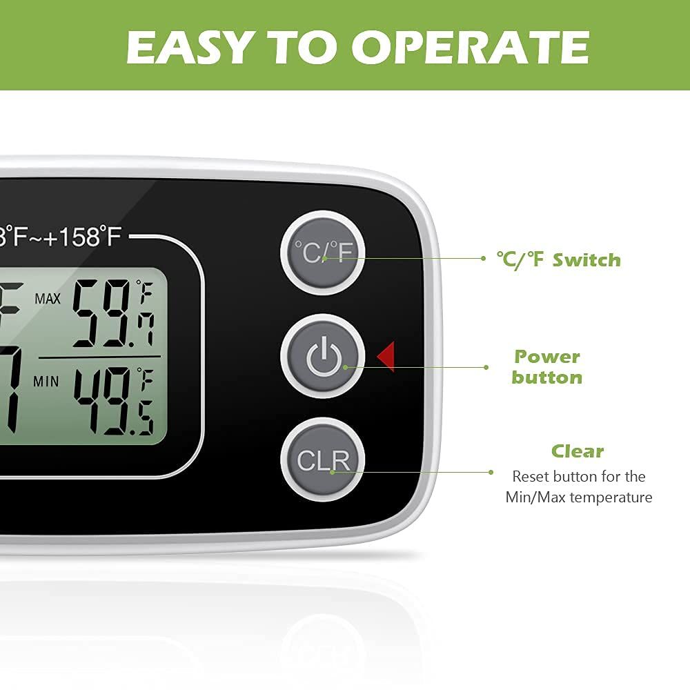 Refrigerator Thermometer Digital Fridge Freeze Room Thermometer Waterproof Large LCD Display Max/Min Record Function — image 3