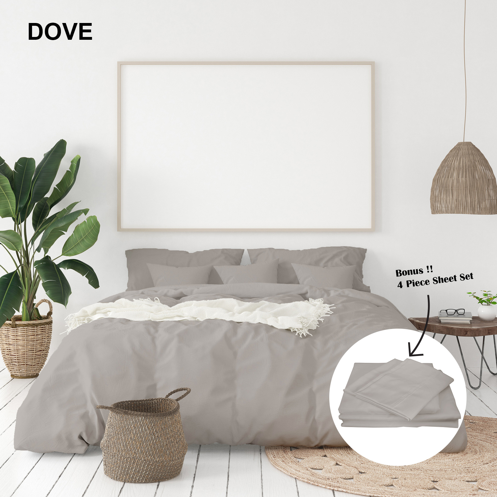 Royal Comfort 1000 Thread Count Bamboo Cotton Sheet and Quilt Cover Complete Set - King - Dove โ image 2