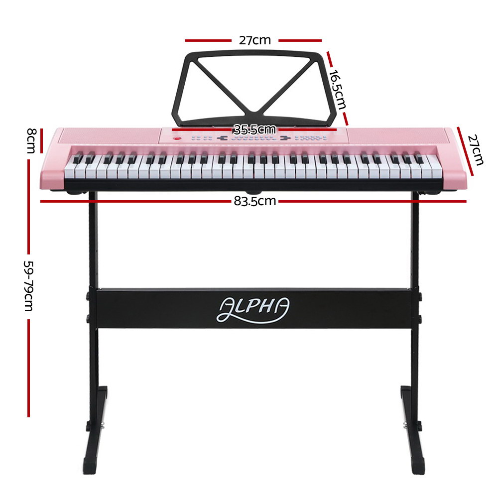 Alpha 61 Keys Electronic Piano Keyboard Digital Electric w/ Stand Lighted Pink โ image 2