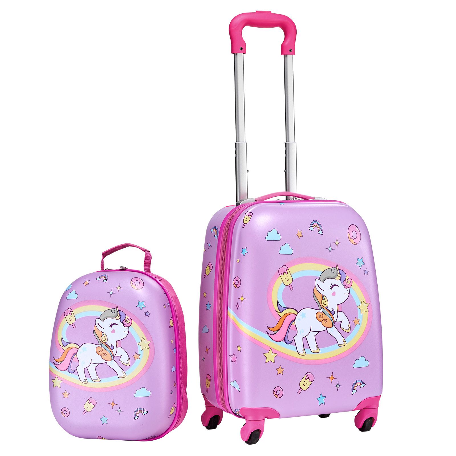 Kids Luggage Set, 2 Piece, 45.7 cm Hardside Rolling Wheels Suitcase with Hard-Shell Backpack, Unicorn Kids Carry on Luggage Set, Holiday Birthday