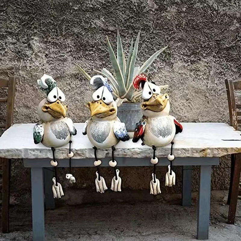 Red Quirky Resin Rooster Figurine Set (2-Pack) - Novelty Chicken Home Decor Ornaments — image 2