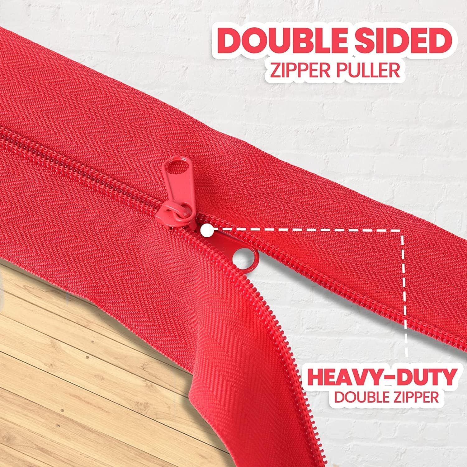 4-Pack Heavy-Duty Dust Protector Zipper (Red) - Self-Adhesive Instant Door Zipper - 7 Ft Length x 3" Width - Includes 4 Zippers and Plastic Sheeting Cutter — image 3