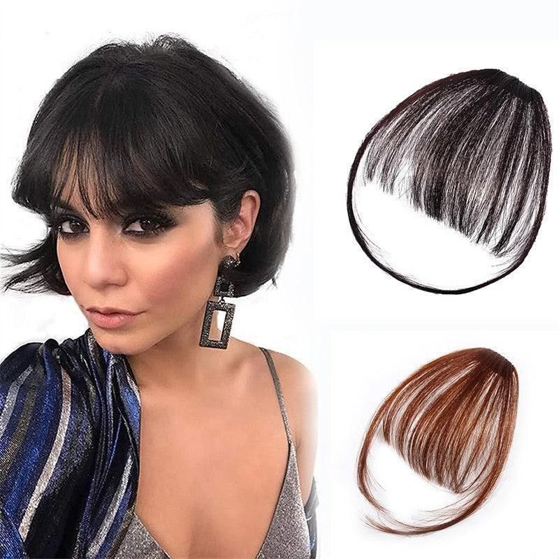 Clip In on Bangs Fringe Fake Hair Extensions Straight Front Neat Hair as Human - Light Brown โ image 5