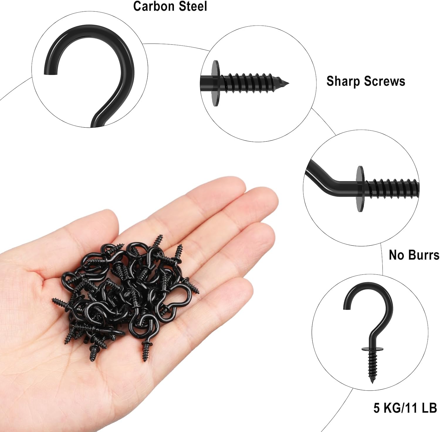 1/2 Inch Small Screw Hooks, 100 Pcs Black Mini Screw in Jewelry Hooks Tiny Metal Screw Wood Ceiling Wall Hooks for Jewelries Crafts Keys Caps Plants String — image 4