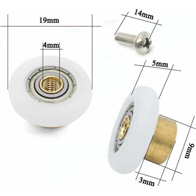 4 Pcs Spare Castors for Sliding Shower Door with Screw M4 Diameter, 19 mm — image 4