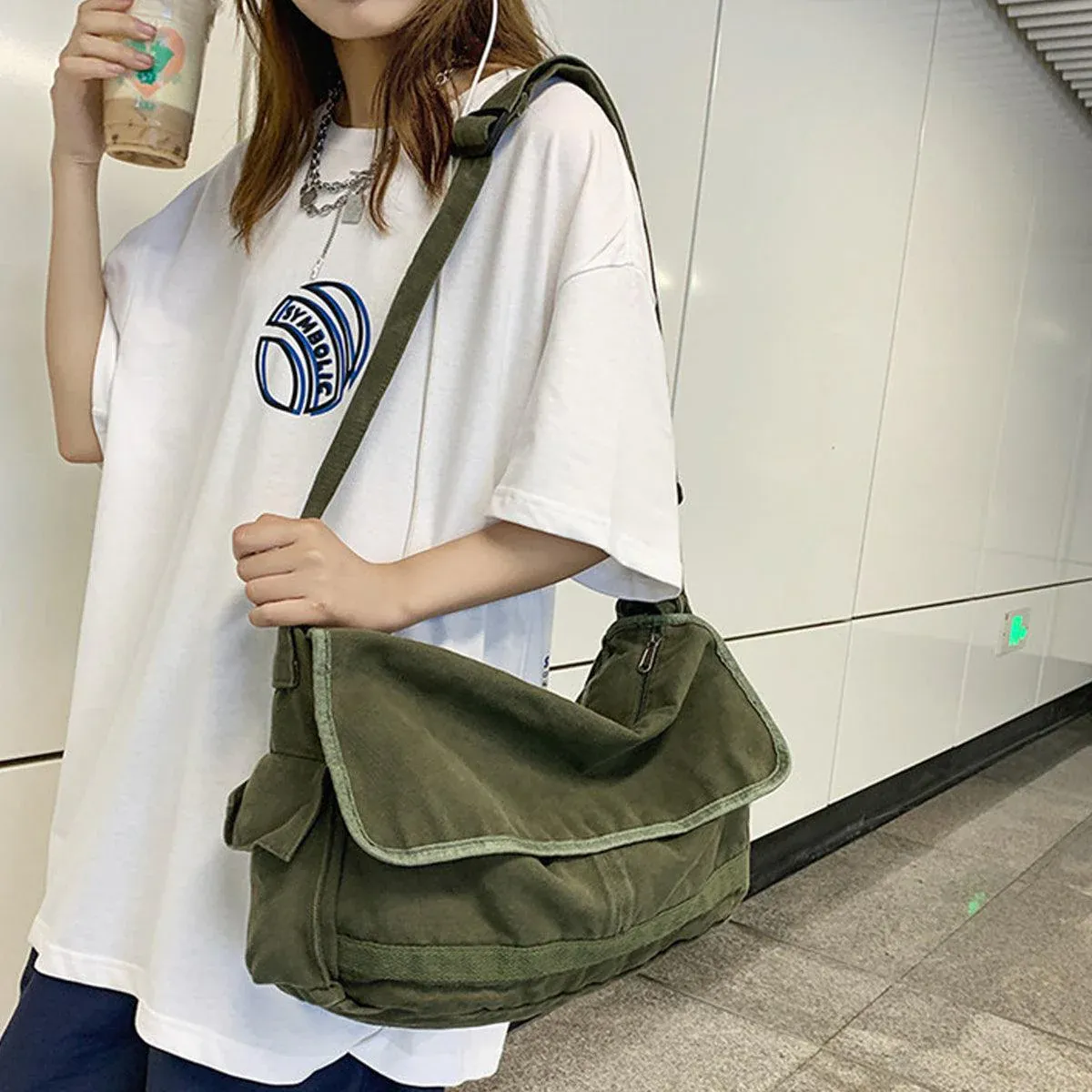 Green Messenger Shoulder Bag for Men Women Casual Work Travel and Daily Use — image 6