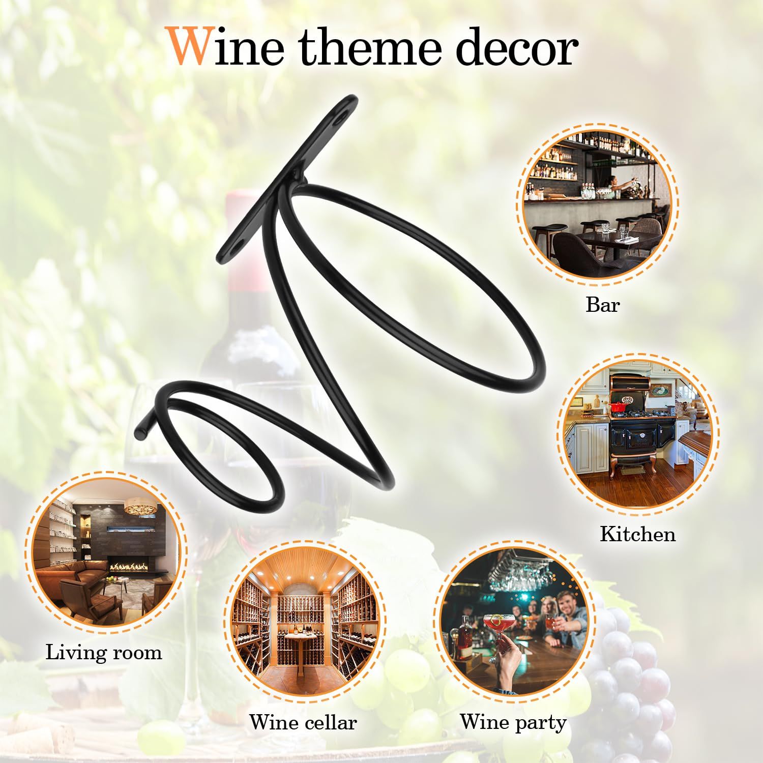 6 Pcs Spiral Wine Wall Holder, Wall Mounted Wine Rack, Metal Wine Bottle Display Holder, Black (Downward Style) — image 3