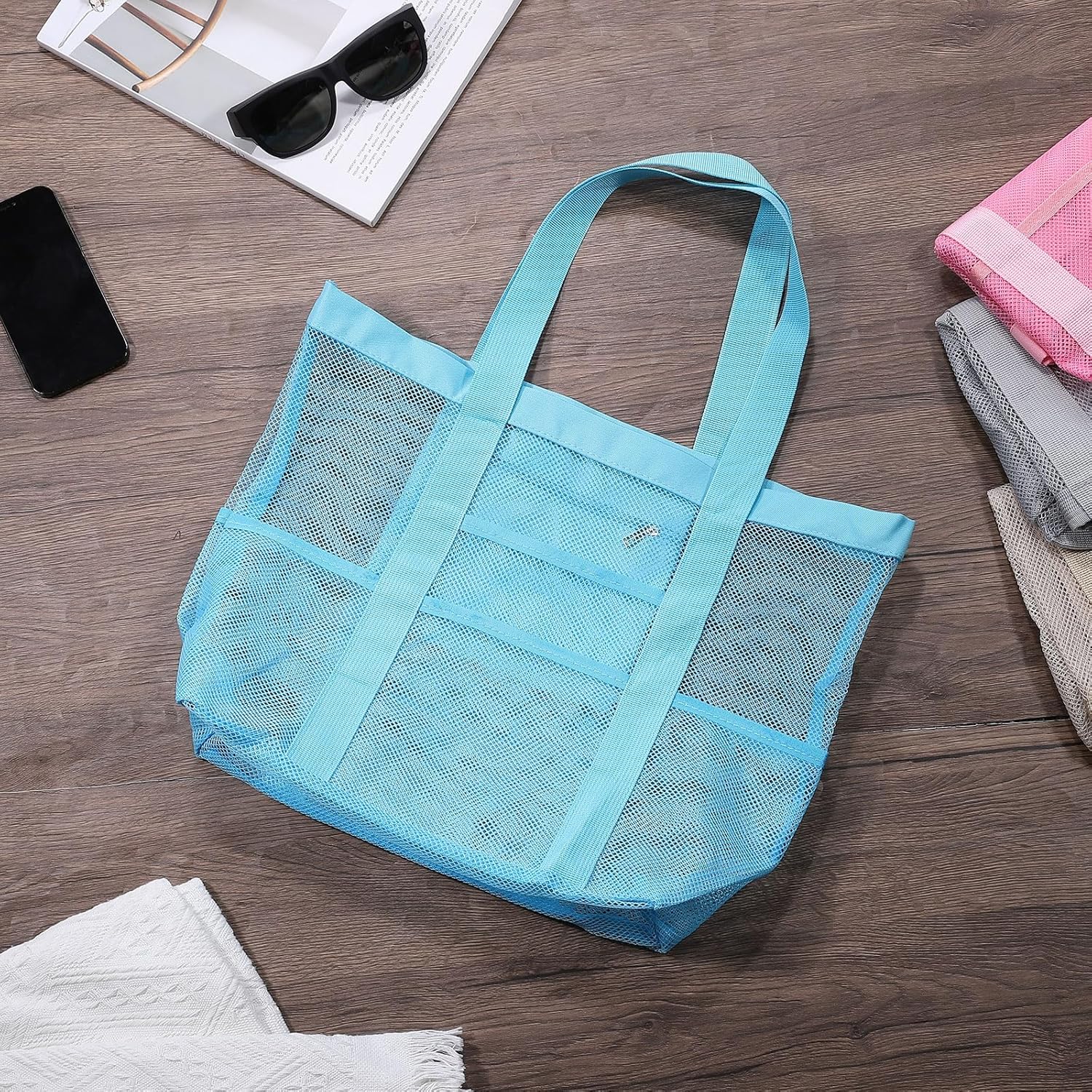 Mesh Beach Tote Bag, Upgraded Beach Towel Bags, Pool Bag for Vacation Travel Daily โ image 3