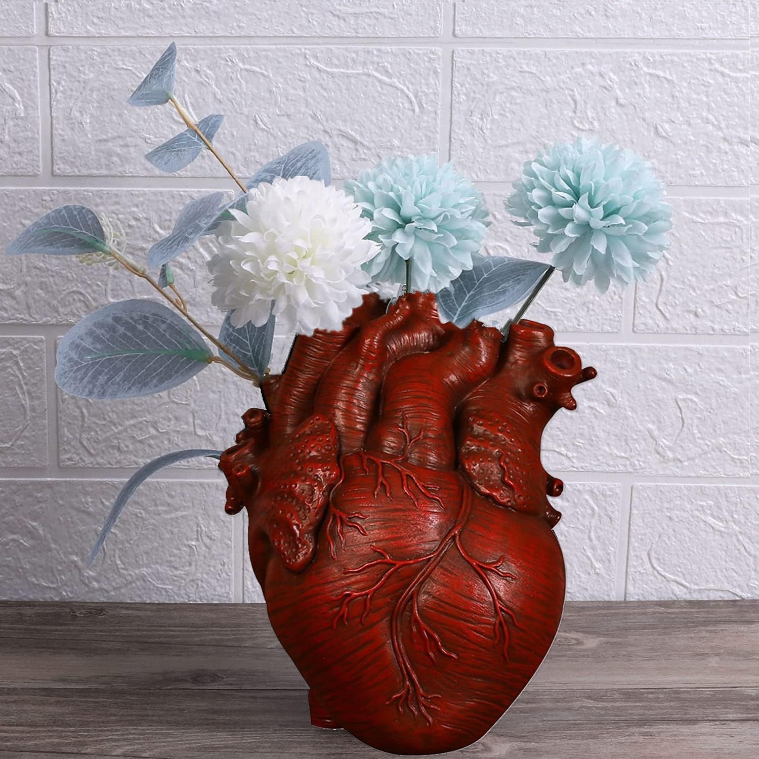 Vase Flower Vases Heart Shaped Decor Resin Flower Pot Modern Unique Nordic Art Style Decorative Vase for Home Wedding Gift Desktop Living Room Decoration - Red — image 4