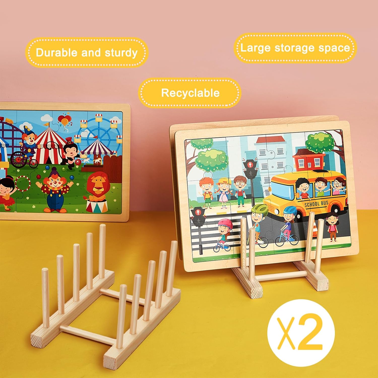 2 Pcs Wooden Puzzle Display Stand Jigsaw Holder Rack Puzzle Pot Lid Storage Organizer Shelf for Playroom Decor Craft Collection Lovers — image 3