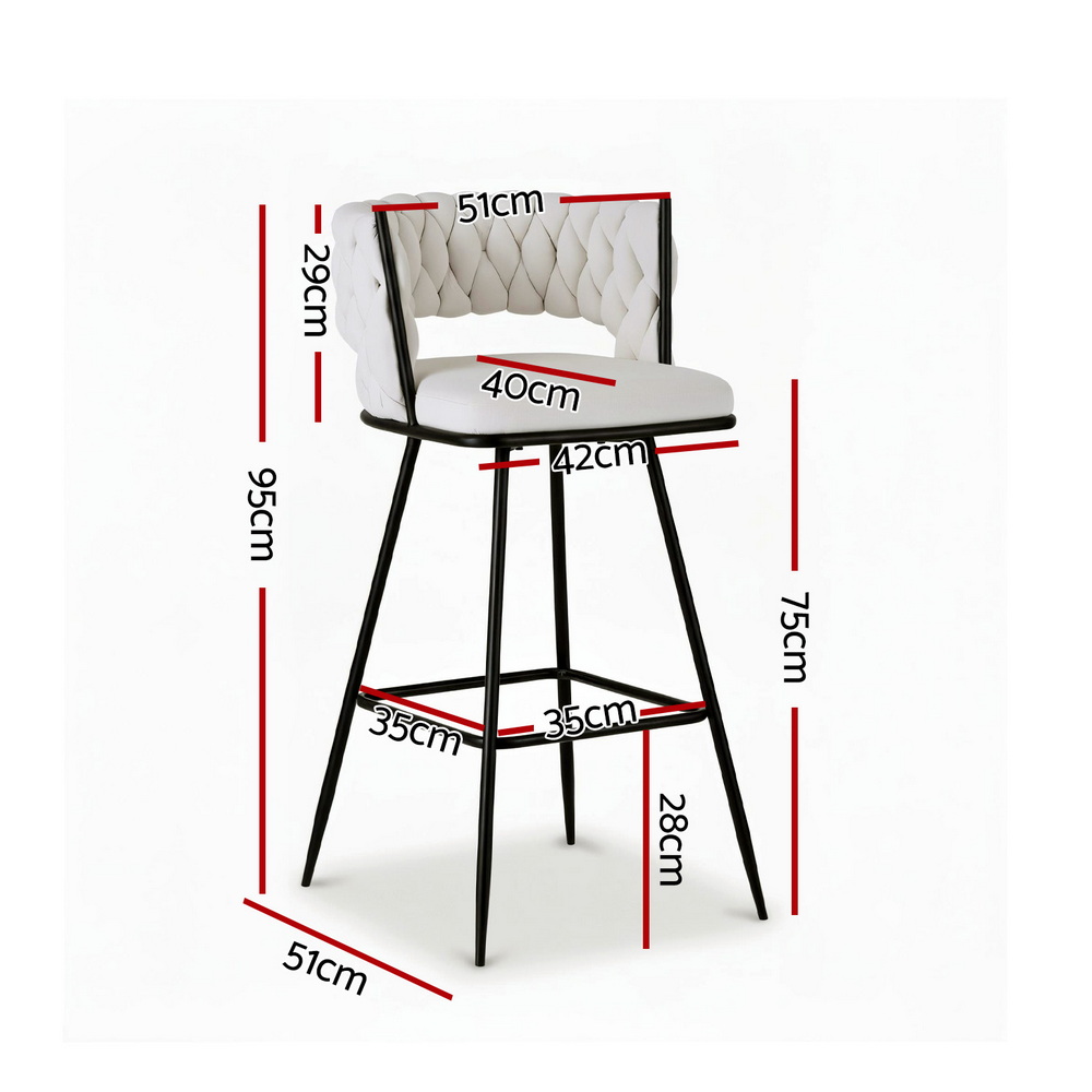 Artiss 4x Bar Stools Kitchen Dining Chair Counter Stool Woven Velvet Metal Ivory โ image 2