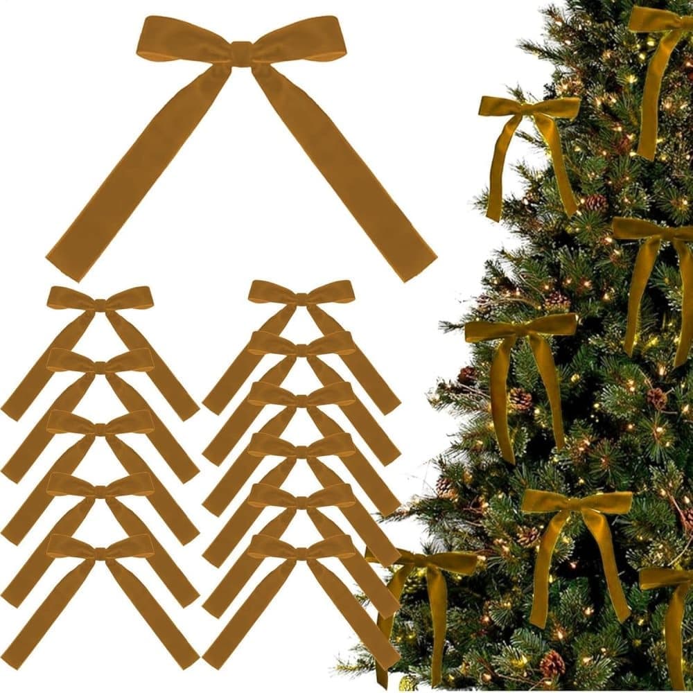 12 Christmas Bows Velvet Tree Decorations in Dark Brown