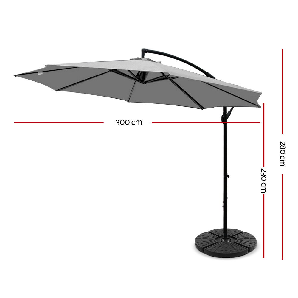 Instahut 3m Outdoor Umbrella w/Base Cantilever Beach Garden Patio Grey โ image 2