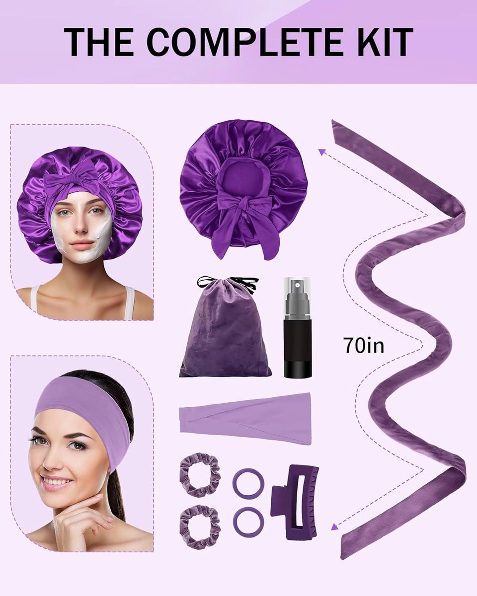 Heat-free hair curlers -Curling rollers- curling set- Blow-dry effect without heat overnight - Soft cap and sleepy bow design - Comfortable curls while you — image 3
