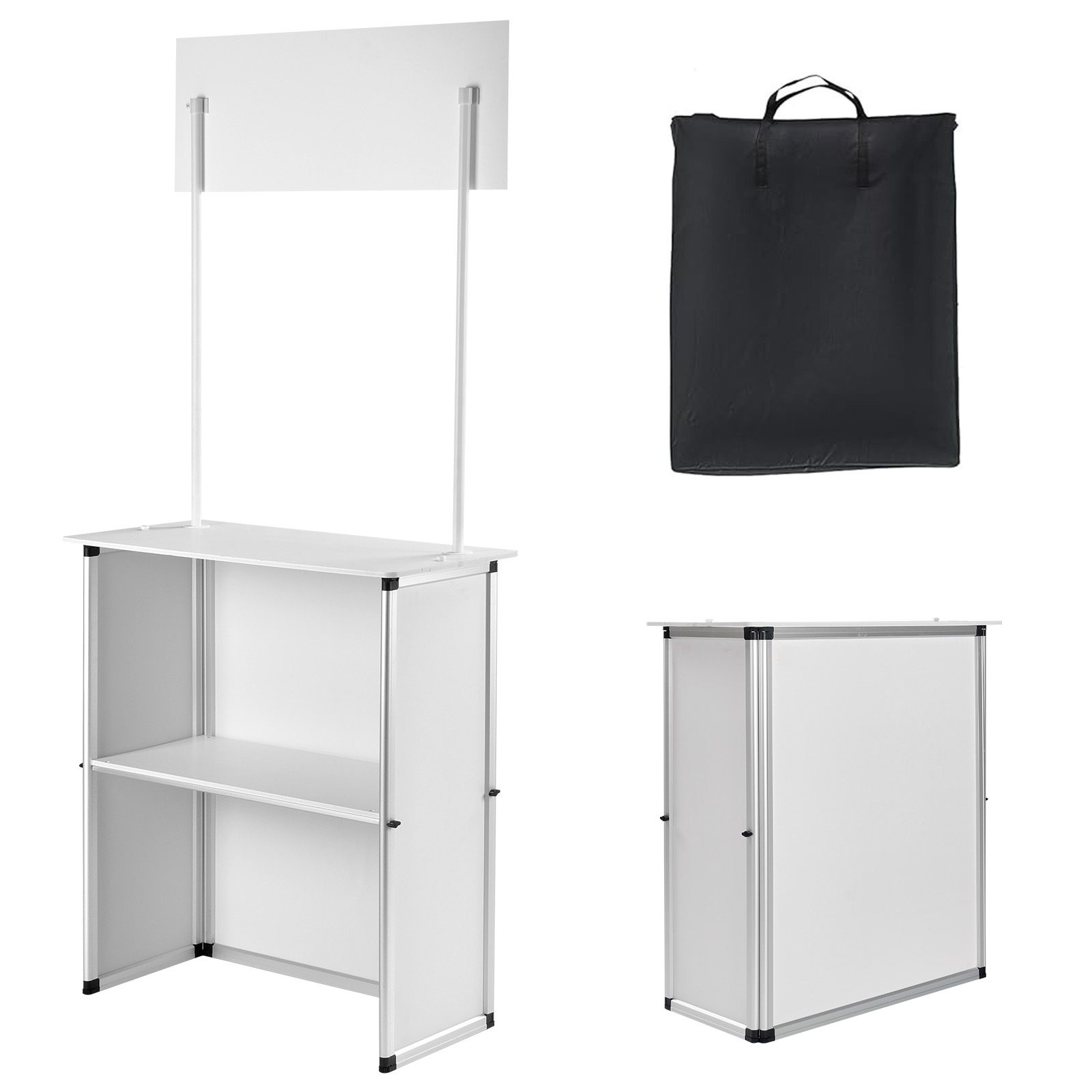Portable Tradeshow Podium Table, 785 x 380 x 1815 mm, Display Exhibition Counter Stand Booth Fair with Wall, Foldable Promotion Retail Bar Table Pop Up Podium