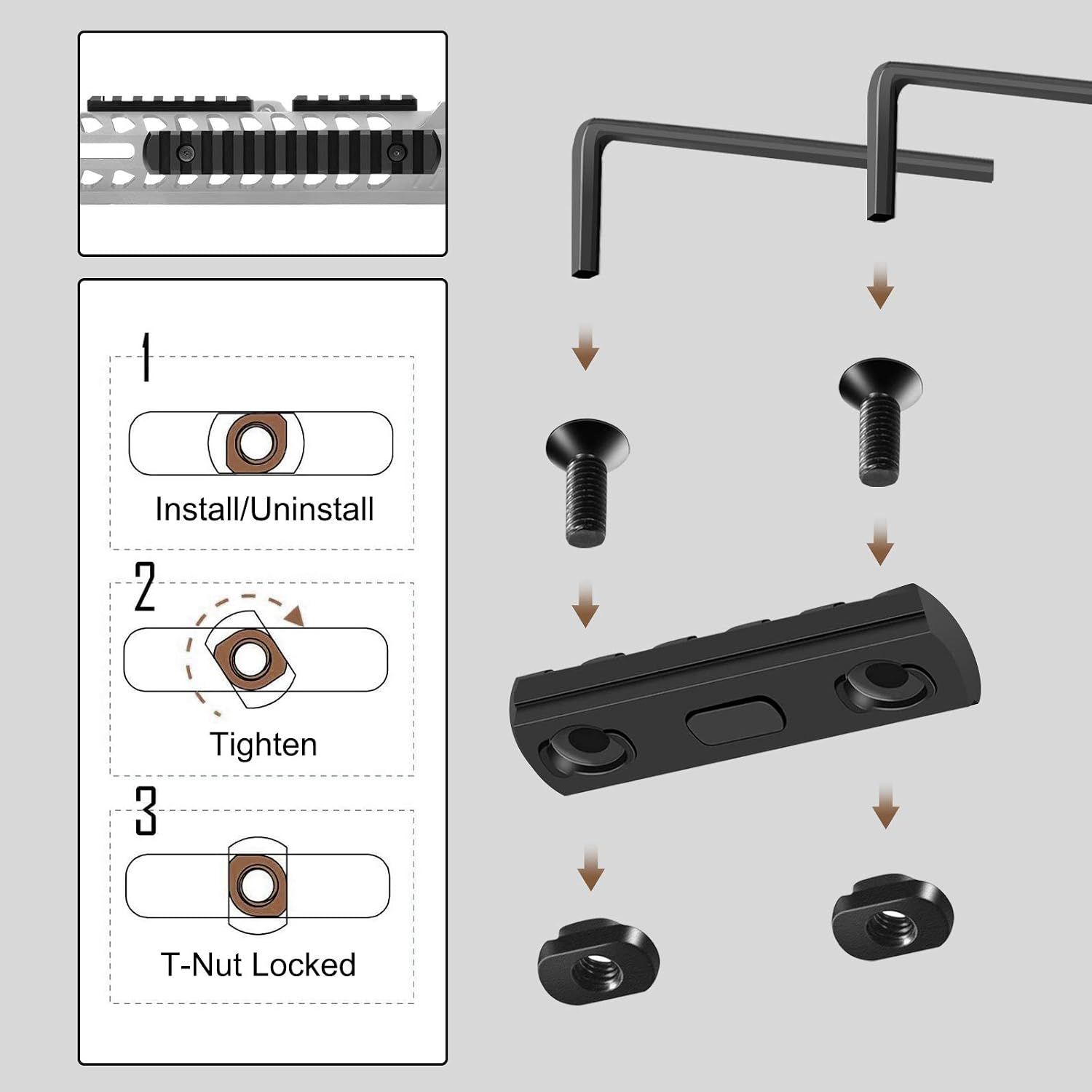 Single Aluminium Picatinny Accessory Rail Set with 13 T Nuts, Screws and Wrench for Mounting Compatible Accessories, 3 to 13 Slots — image 5