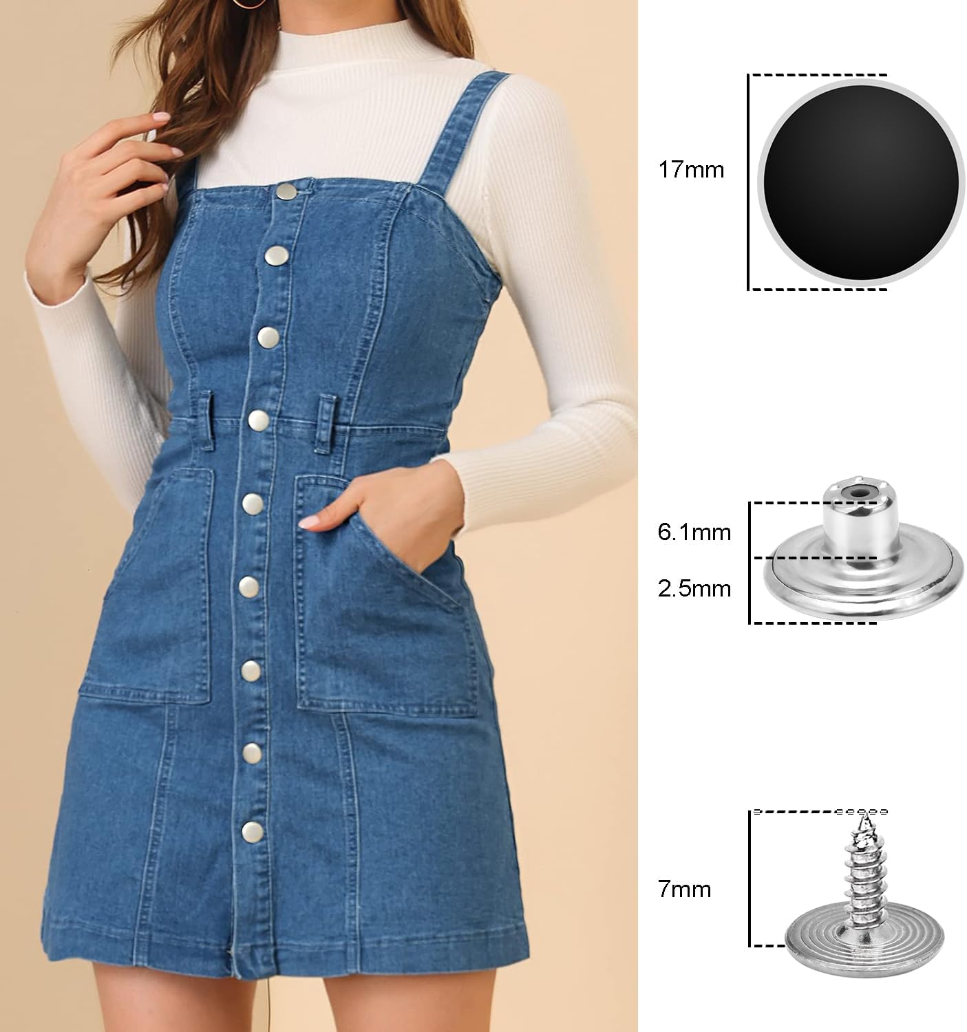 CooBigo 24Pcs 17mm Jeans Bttons + 6Sets 1-1/2" Overalls Buckles for Jeans Suspender Buckles Replacement Bib Pants DIY Sewing Accessories โ image 4