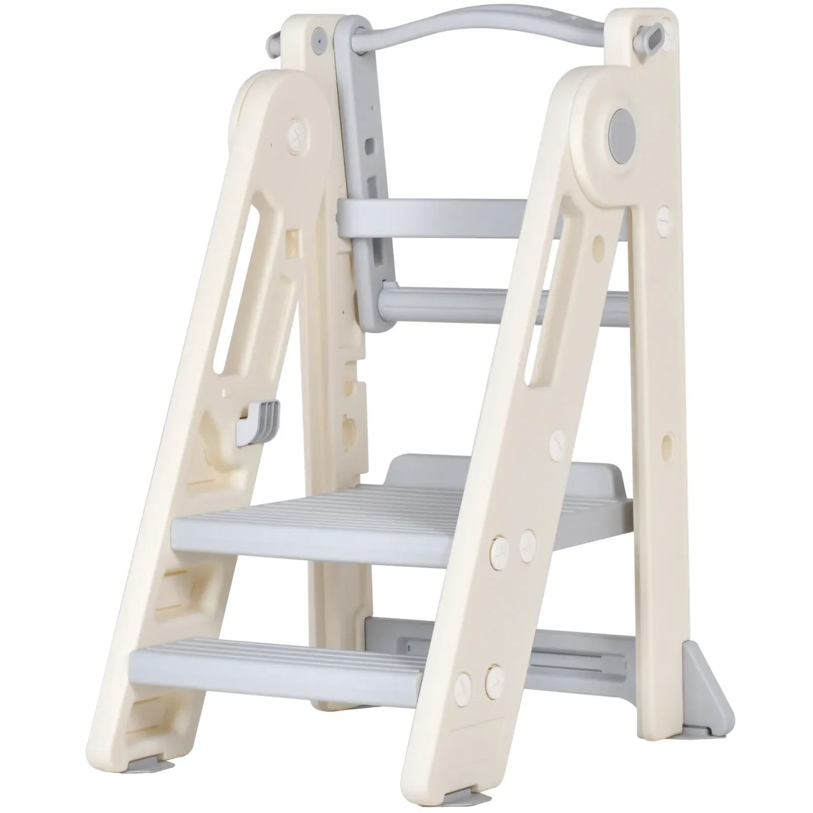 Foldable Kids Step Stool Kitchen Helper Tower in Grey, Adjustable Height, 55x55x79cm โ image 4