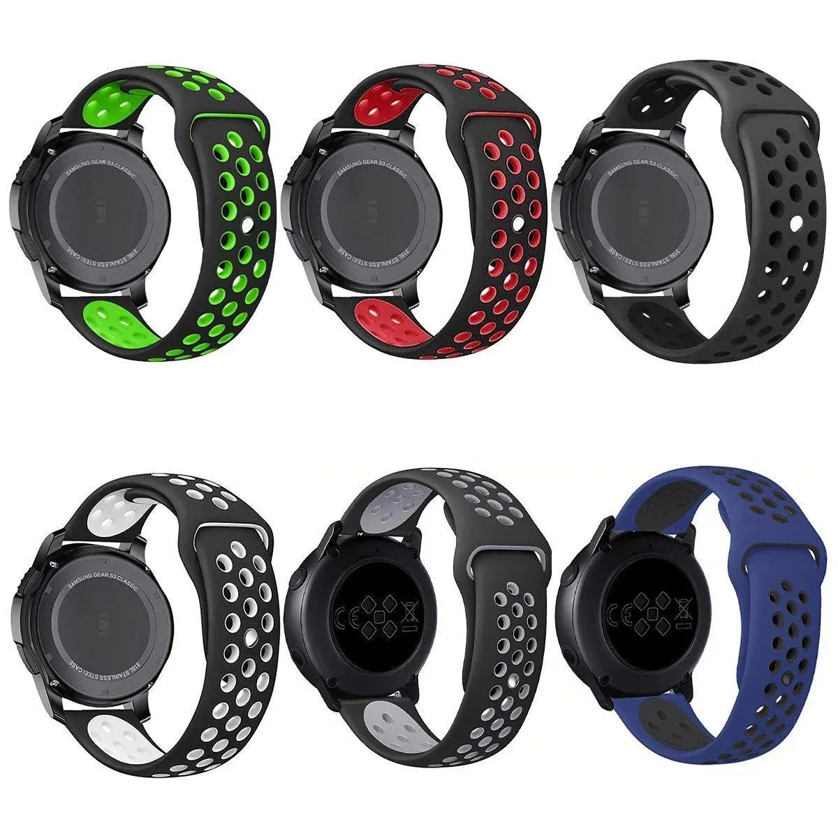 22mm 20mm Silicone Sports Watch Band for Samsung Huawei Huami Two-Tone Strap - 22mm-White — image 3
