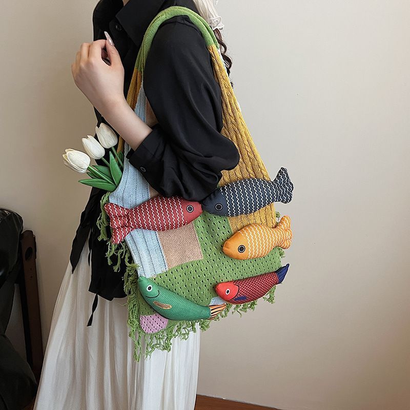 Green Spliced Hand Tote Bag — image 3