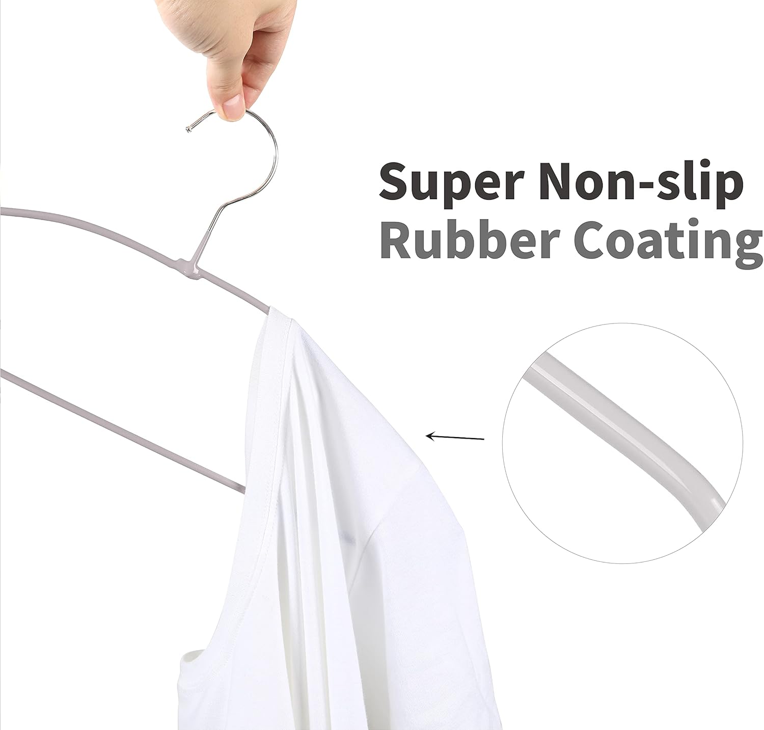 TOPIA HANGER Metal Hangers 20 Pack, Non Slip Clothes Hangers Space Saving, Heavy Duty Rubber Coated Wire Hanger for Coat, Shirt, Dress, Pants-Grey, CT12G — image 5