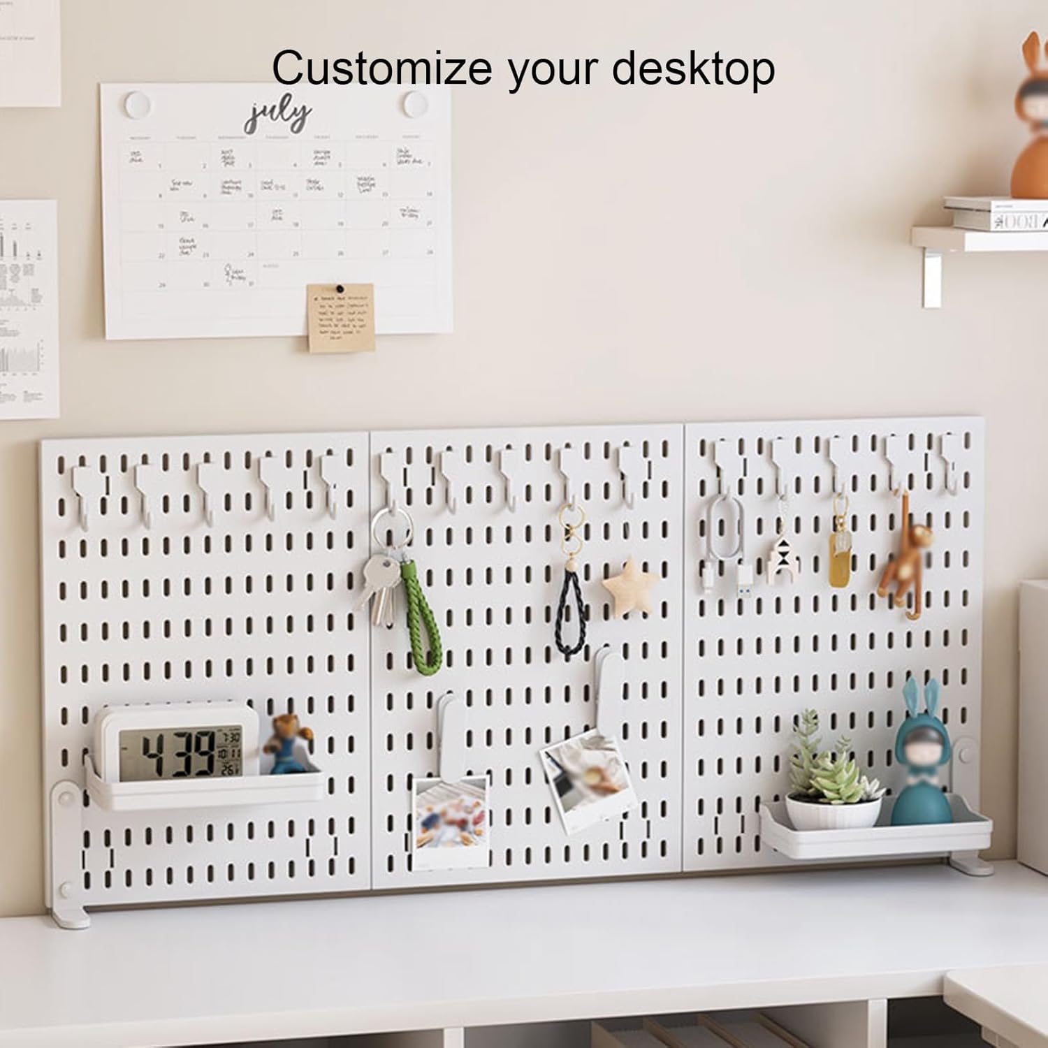 CARLA HOME Desk Pegboard Organizer Kit with Hooks, Tray & Mount Ideal for Office, Gaming Setup & Home Workspace Organization (White) — image 6