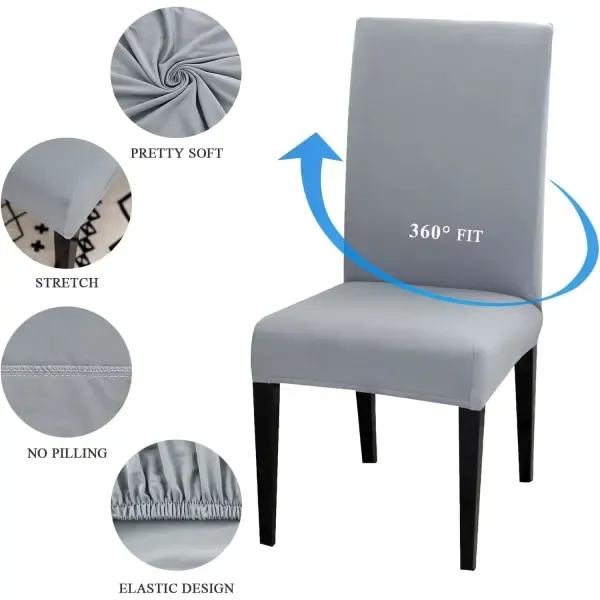 6 Pack Washable High Back Dining Chair Covers, Stretch Slipcovers for Kitchen and Dining Room Chairs, Light Grey, for Everyday Home Use โ image 4