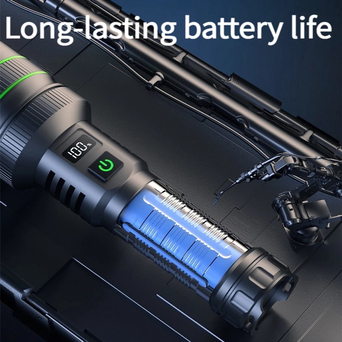 Rechargeable LED Flashlight - Military Flashlight - 5000 lumens - 26650 rechargeable battery - 6 modes - Power bank function - IP67 waterproof — image 6