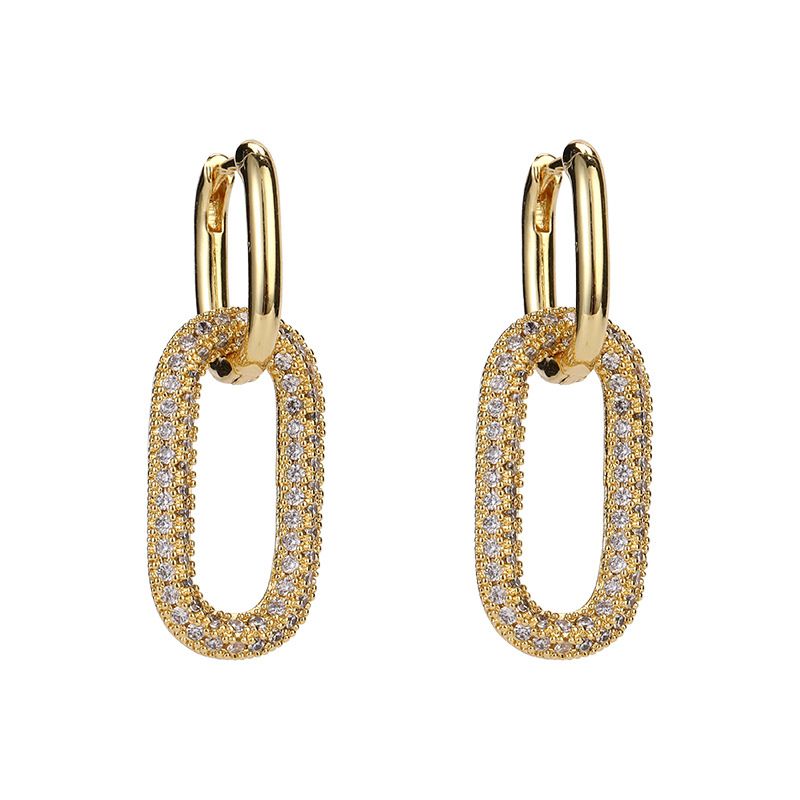 Chain Link Dangle Earrings for Women with Cubic Zirconia Stones – Gold Plated Square Oval Round U Shape