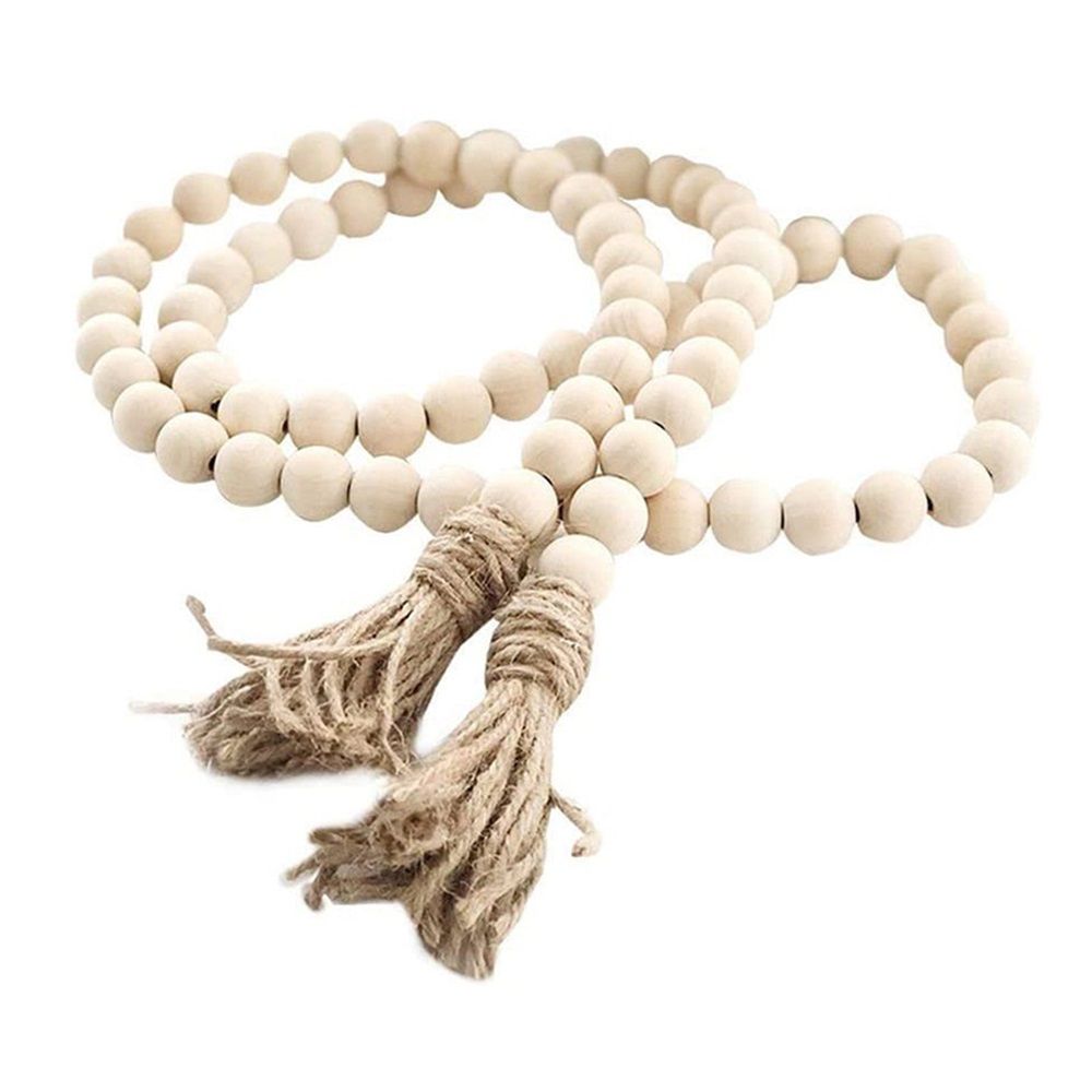 2 pack 58in Wood Bead Garland with Tassels, Farmhouse Rustic Country Decor Prayer Boho Wall Hanging Decoration (Nature) — image 2