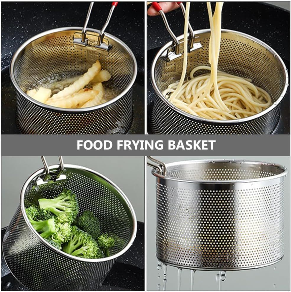 Deep Fryer Basket Only,18*10cm Round Stainless Steel Fry Basket, Heat Resistant for Frying French Fries Cooking Noodles — image 5