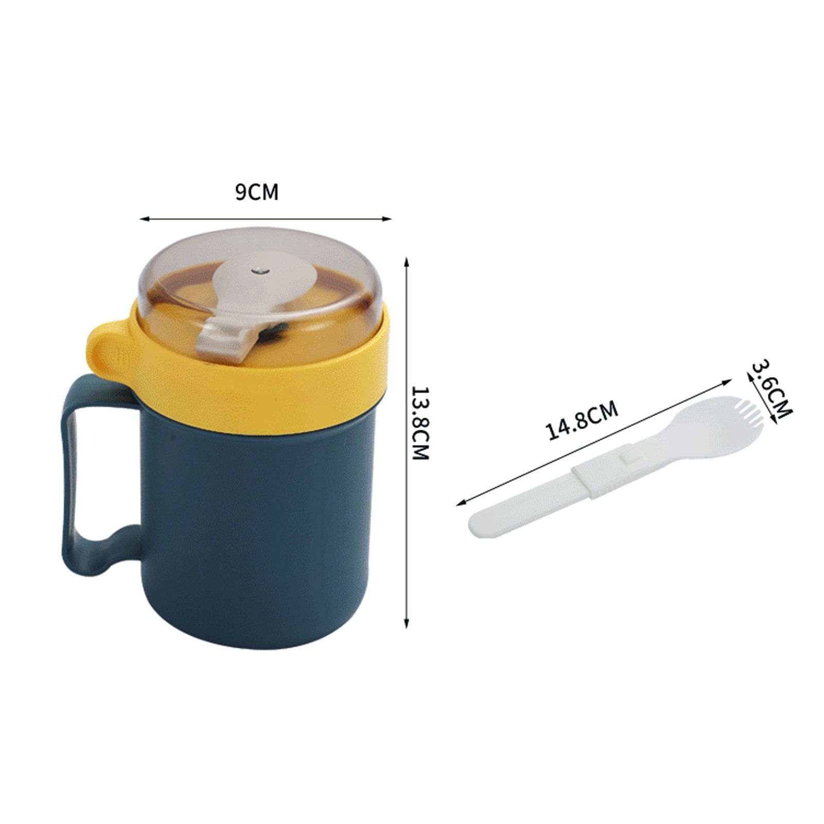500ML Soup Cup Portable Steady Plastic Insulated Soup Containers with Lid and Spoon for Office School 500ML Blue โ image 2
