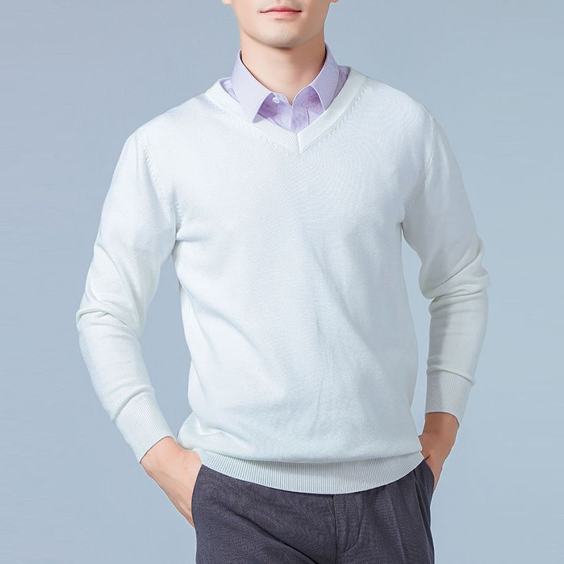 Men V Neck Pullover Knitwear Loose Long Sleeve Beige โ image 5