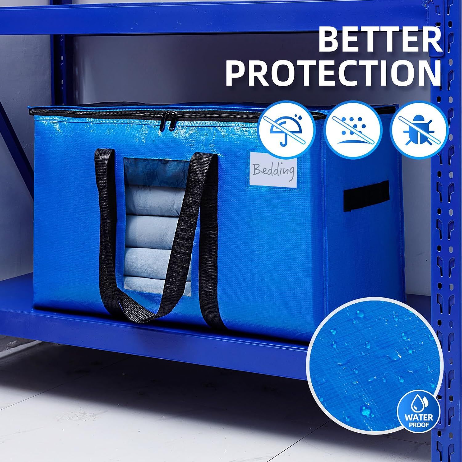 4 Pack Extra Large Moving Bags, Storage Bags with Visible Window, 93L Heavy-Duty Totes For Storage, Wrap Around Handles, Blue โ image 5