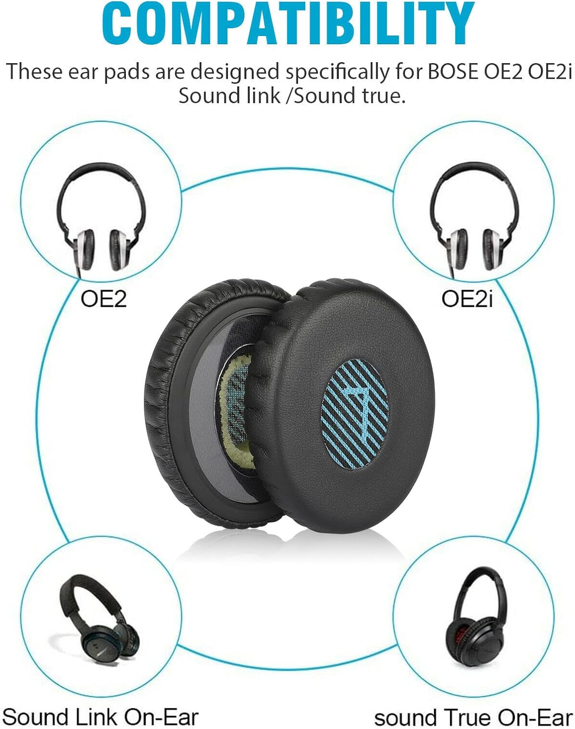 Replacement Ear Pads for Bose Sound True & SoundLink Wireless Headphones Memory Foam On-Ear Headphone Earpads Cushions for Bose OE2 OE2i — image 4