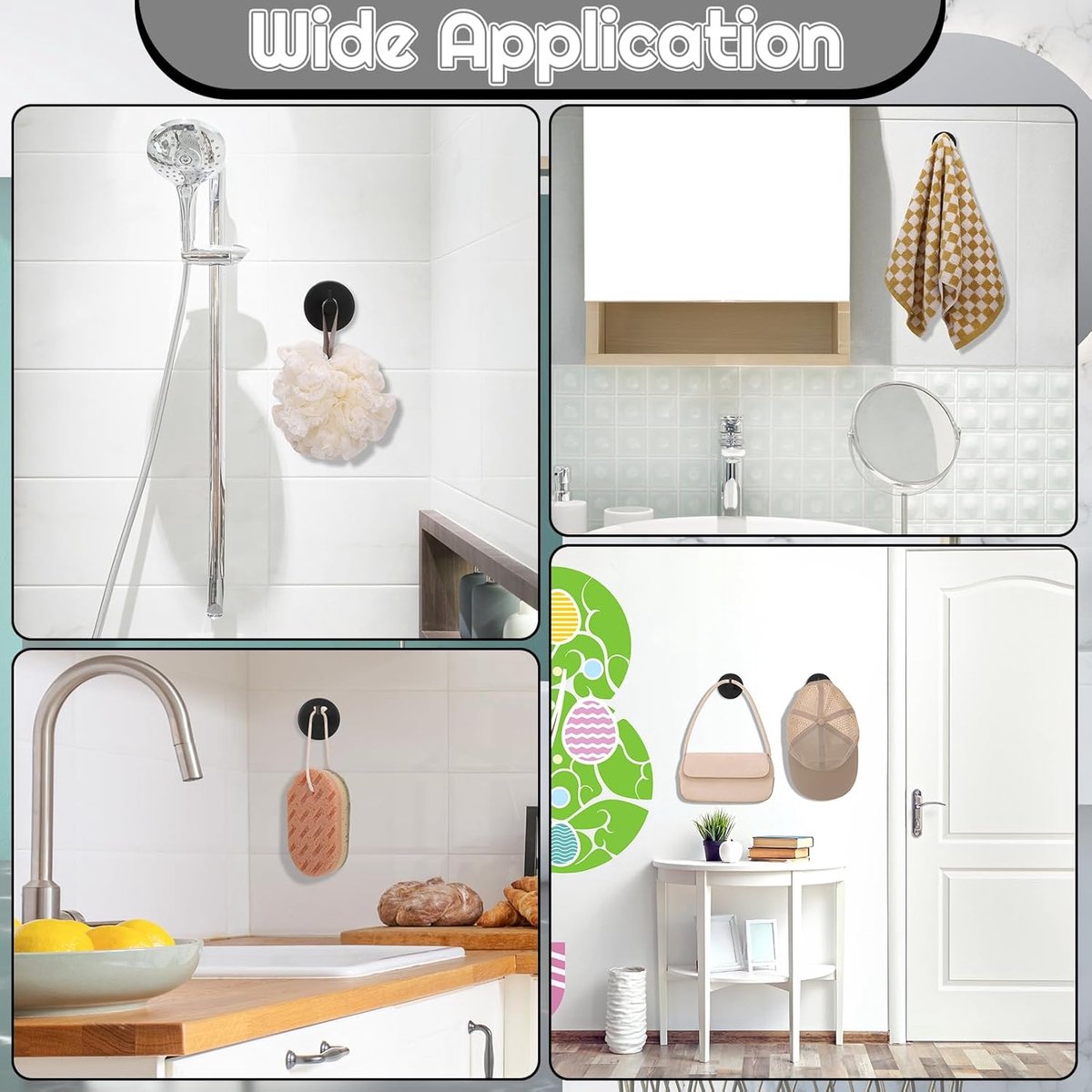 4 pieces - 6*6*5.5 cm - Suction cup hooks - Hooks with vacuum suction cup - towel hooks without drilling - waterproof - suction cup hook for shower, bathroom — image 3