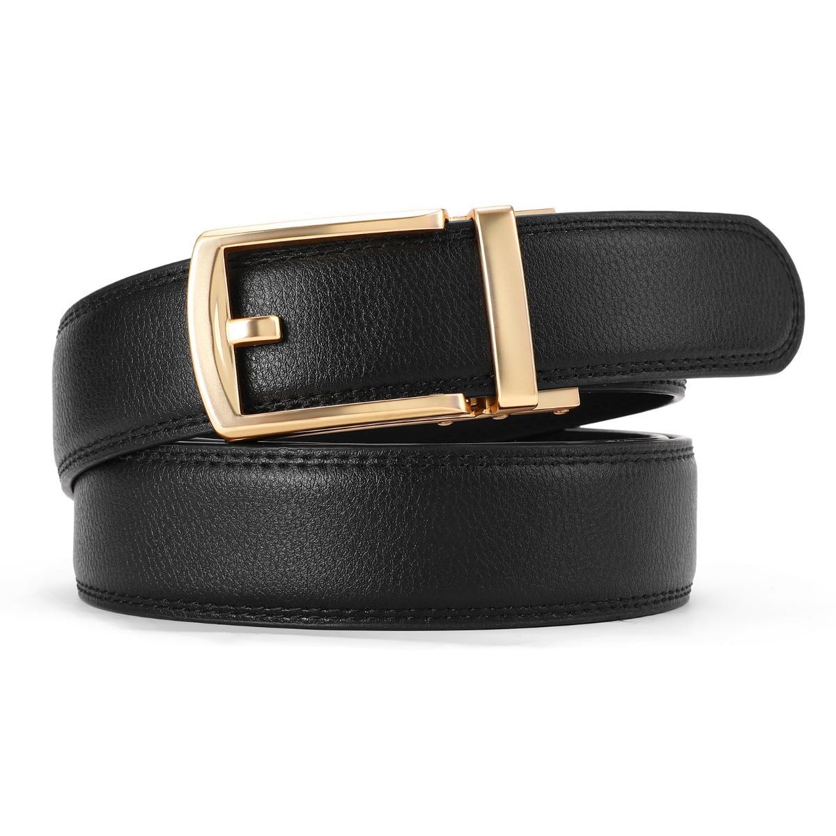 Ratchet Belt for Men Genuine Leather - Micro-Adjust Buckle Trim to Fit Dress Belt Casual to Formal Gift Boxed - Basic Gold - Black - Size 28"-44" Waist — image 2