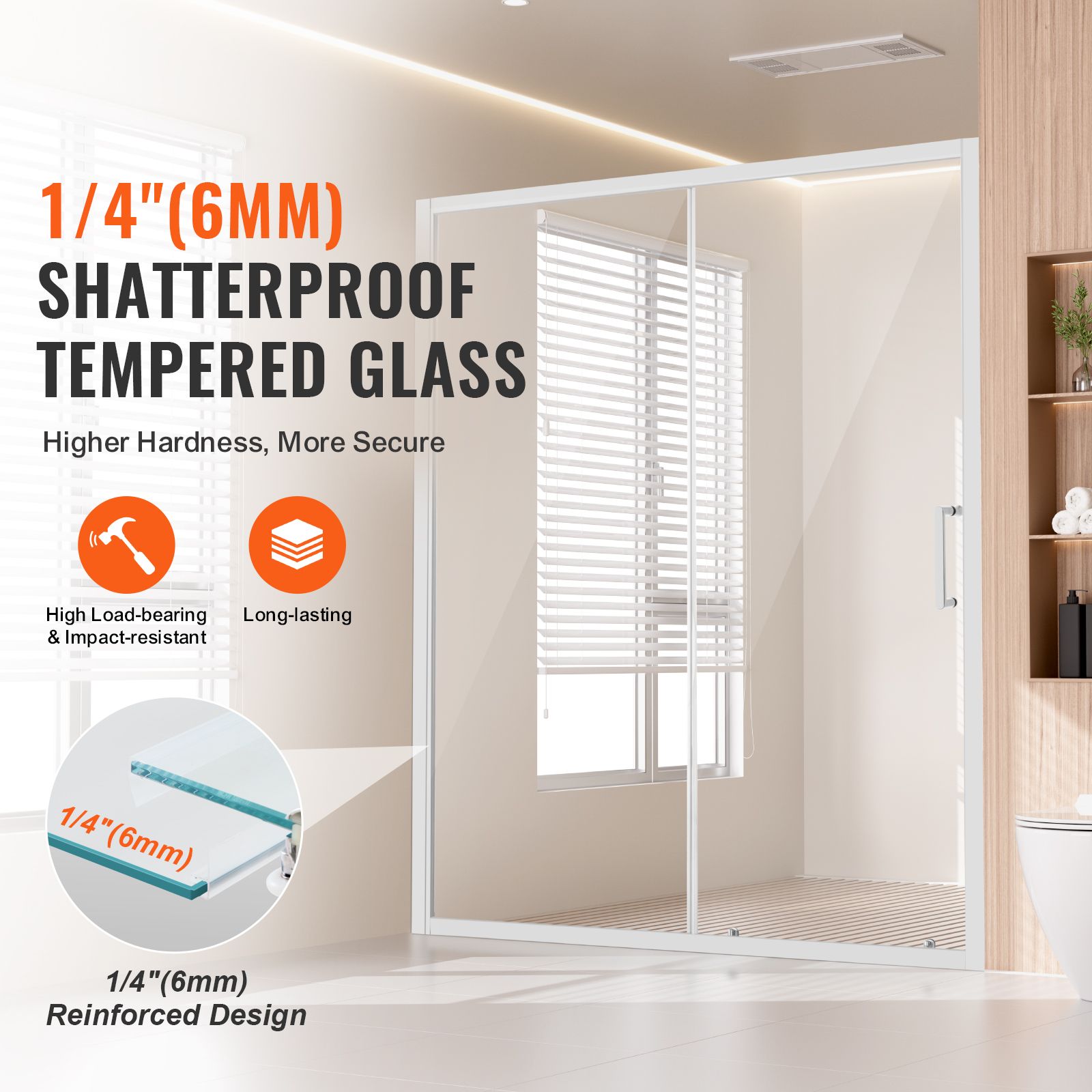 Semi-frameless Shower Door 57.7-59" x 70" SGCC Tempered Glass 1/4" Chrome โ image 2