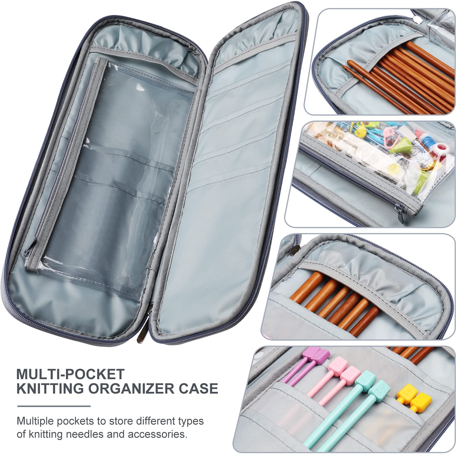 Knitting Needle Case Travel Organizer Storage Zipper Bag for Straight Knitting Needles (Up to 14''),Supplies Accessories, Blue — image 4