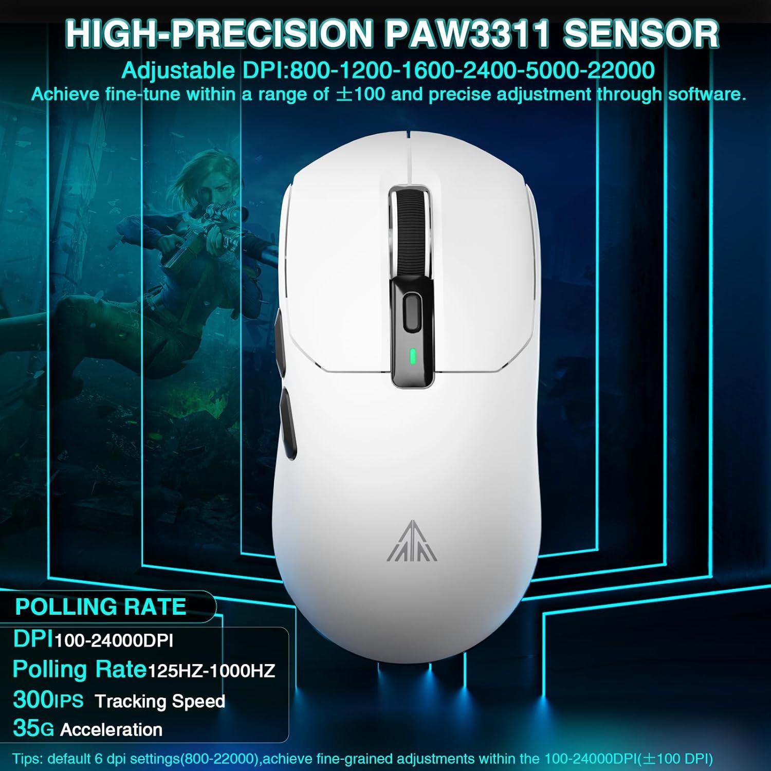 SOLAKAKA SM820 Wireless Gaming Mouse with RGB Charging Dock, 24000 DPI Tri-Modes Wireless Mouse,white — image 5