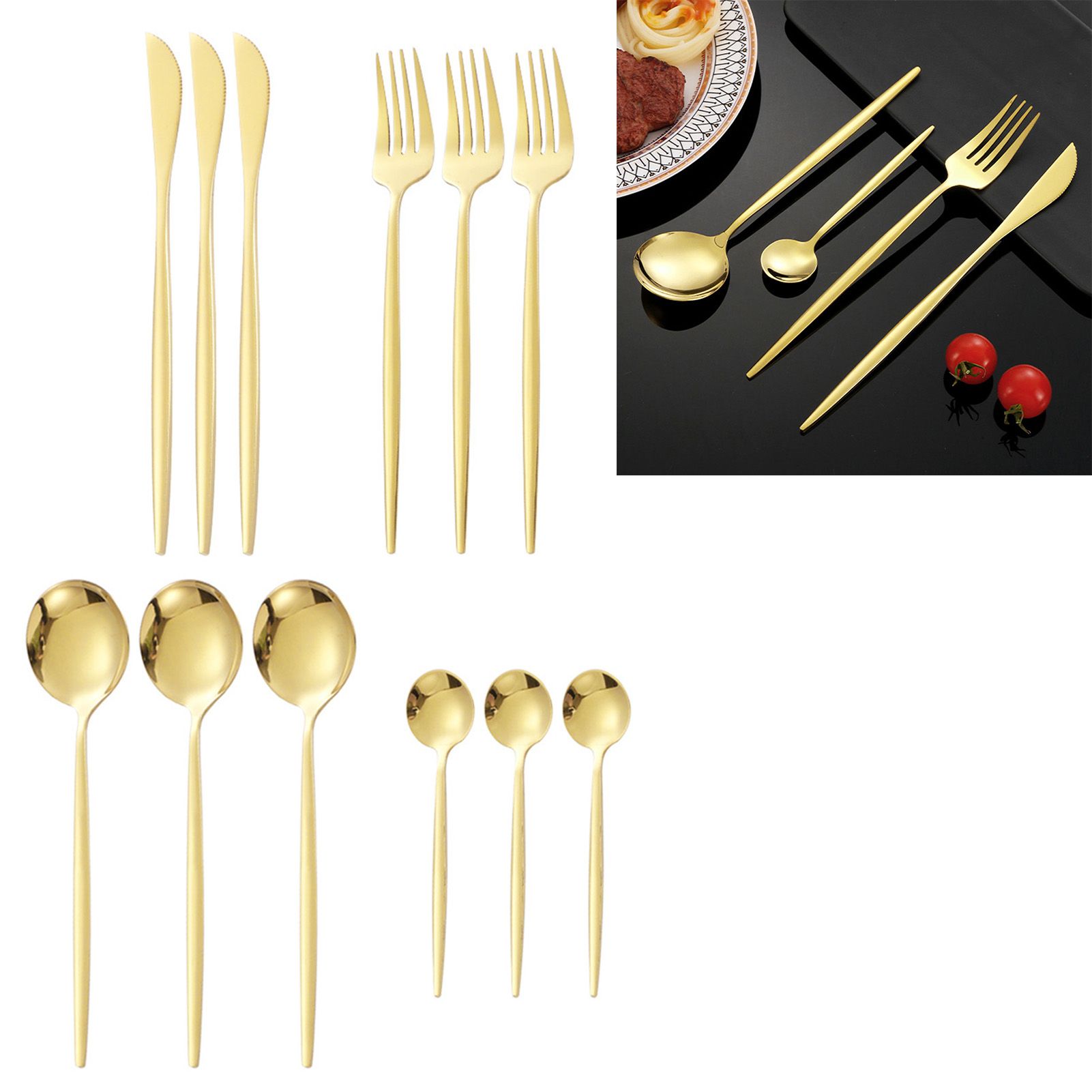 12Pcs Tableware Set Spoons Knives Forks Glossy 410 Stainless Steel Cutlery Set for Home Restaurant Gold โ image 6