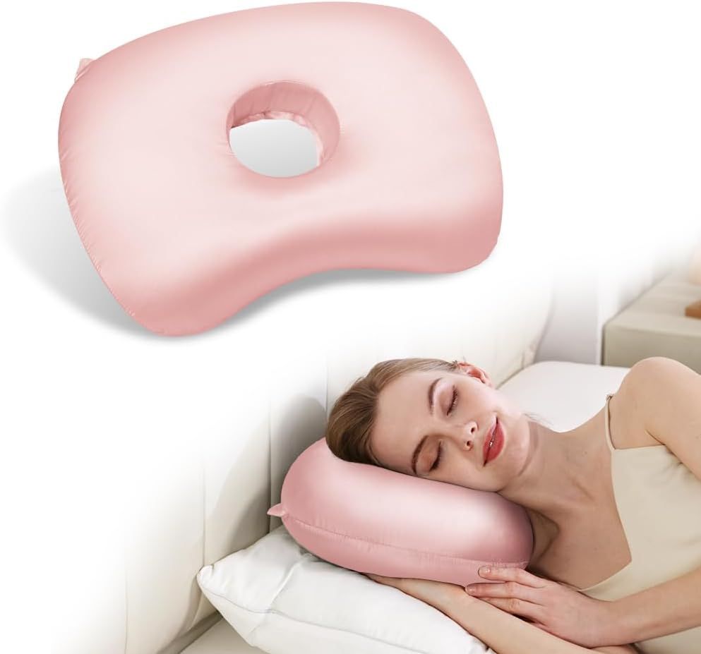 Ear Piercing Hole Pillows Side Sleeper Pillow with an Ear Hole for CNH Side Sleepers and Ear Inflammation Pressure Sores, Adjustable Cotton and