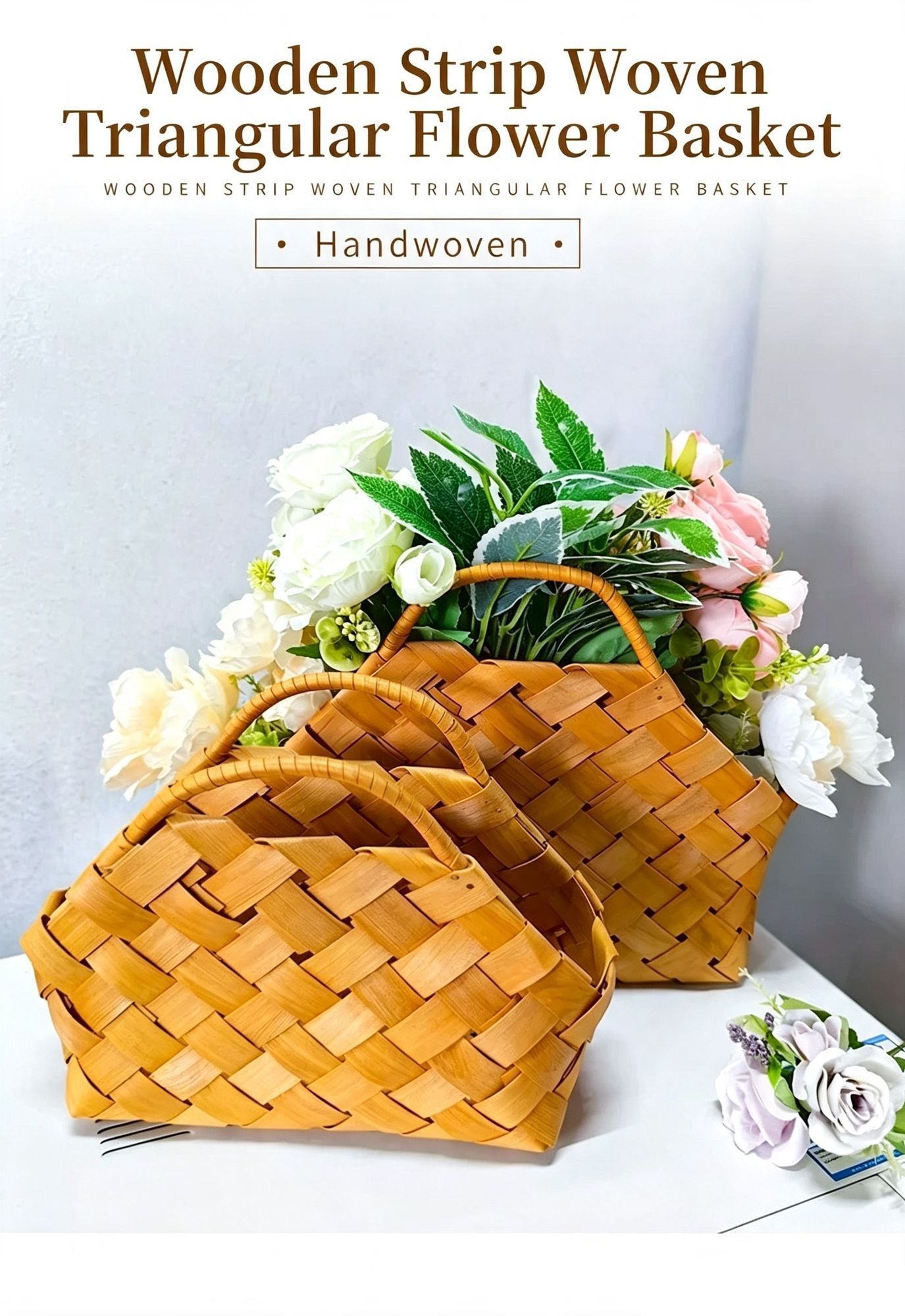 Handwoven Wooden Chip Handheld Decorative Basket, Dessert Storage Holder, Indoor Flower Ornament, Ideal for Christmas Halloween Scene Decoration, Small Size — image 2